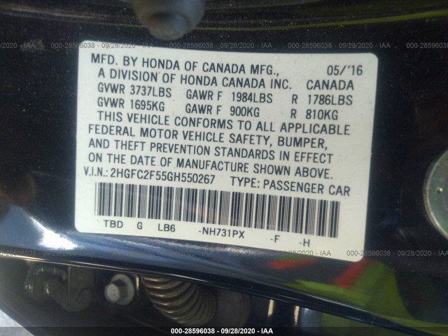 Photo 8 VIN: 2HGFC2F55GH550267 - HONDA CIVIC SEDAN 