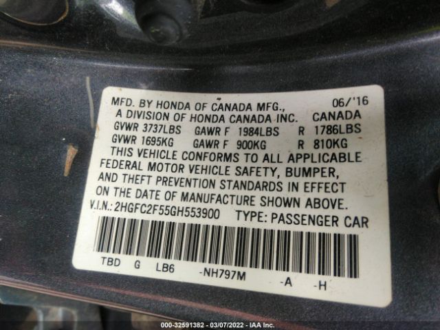 Photo 8 VIN: 2HGFC2F55GH553900 - HONDA CIVIC SEDAN 