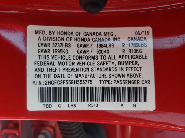 Photo 9 VIN: 2HGFC2F55GH555775 - HONDA CIVIC LX 