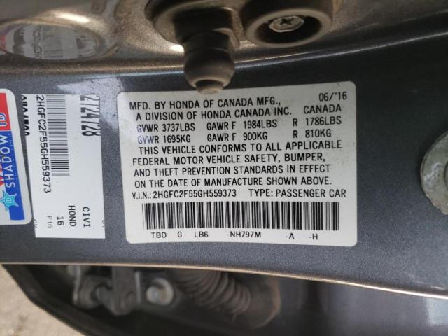 Photo 9 VIN: 2HGFC2F55GH559373 - HONDA CIVIC LX 