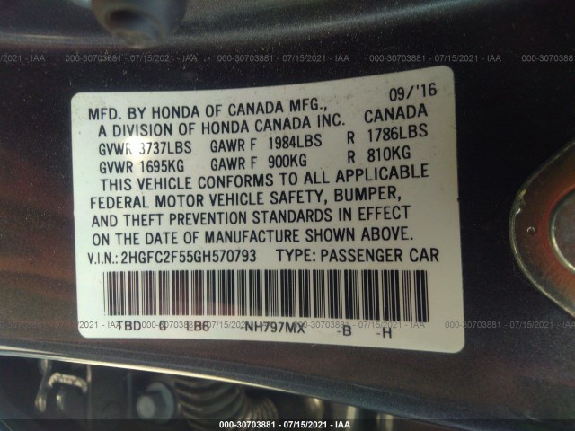 Photo 8 VIN: 2HGFC2F55GH570793 - HONDA CIVIC SEDAN 