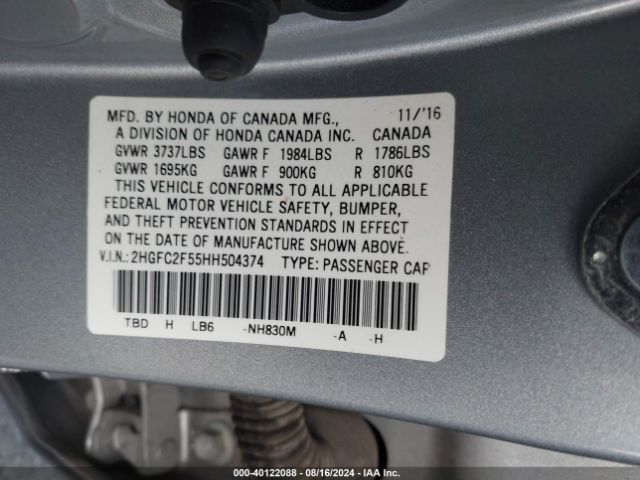 Photo 8 VIN: 2HGFC2F55HH504374 - HONDA CIVIC 