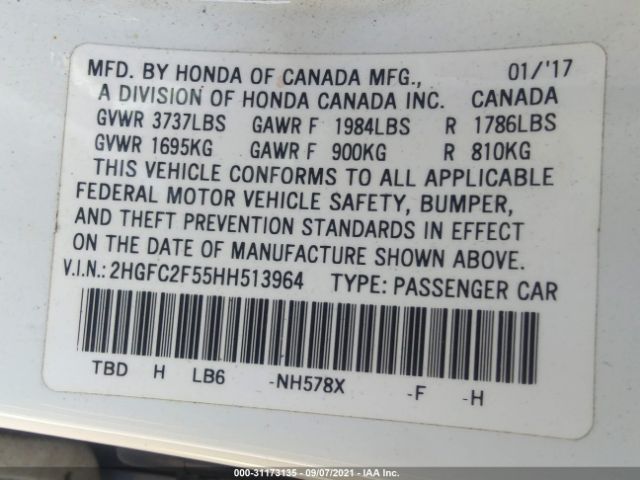 Photo 8 VIN: 2HGFC2F55HH513964 - HONDA CIVIC SEDAN 