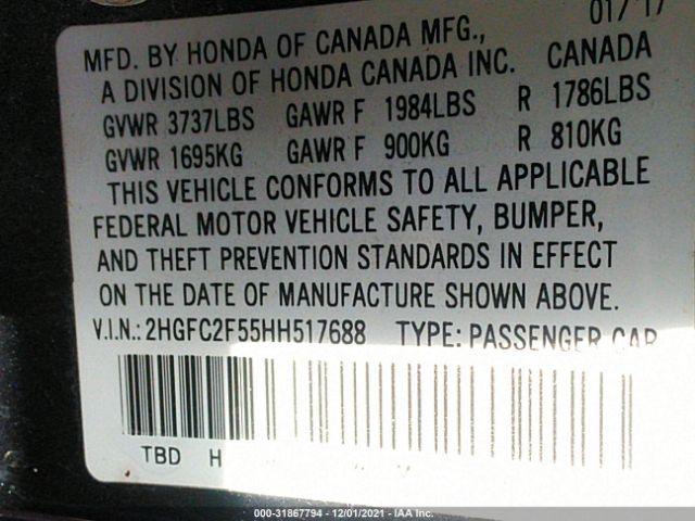 Photo 8 VIN: 2HGFC2F55HH517688 - HONDA CIVIC SEDAN 