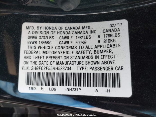 Photo 8 VIN: 2HGFC2F55HH523734 - HONDA CIVIC 