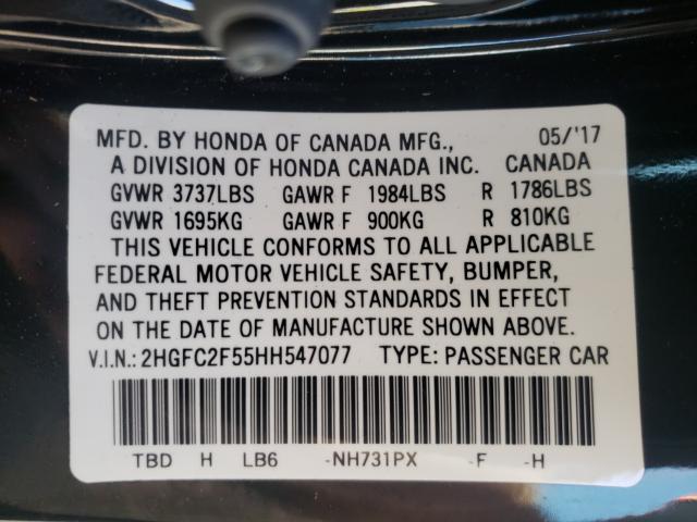 Photo 9 VIN: 2HGFC2F55HH547077 - HONDA CIVIC LX 