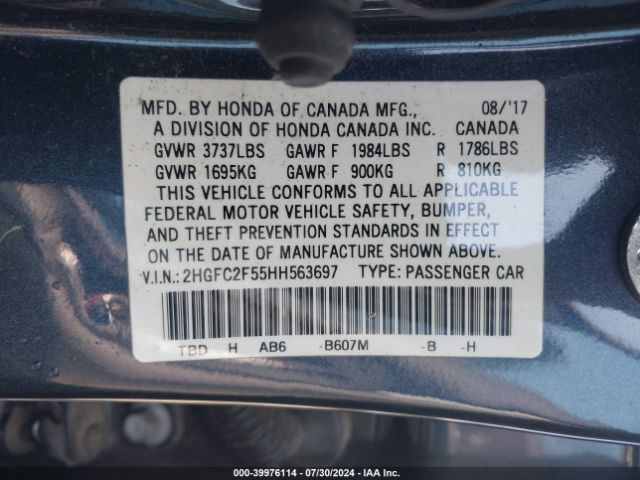 Photo 8 VIN: 2HGFC2F55HH563697 - HONDA CIVIC 