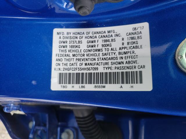 Photo 9 VIN: 2HGFC2F55HH567099 - HONDA CIVIC LX 