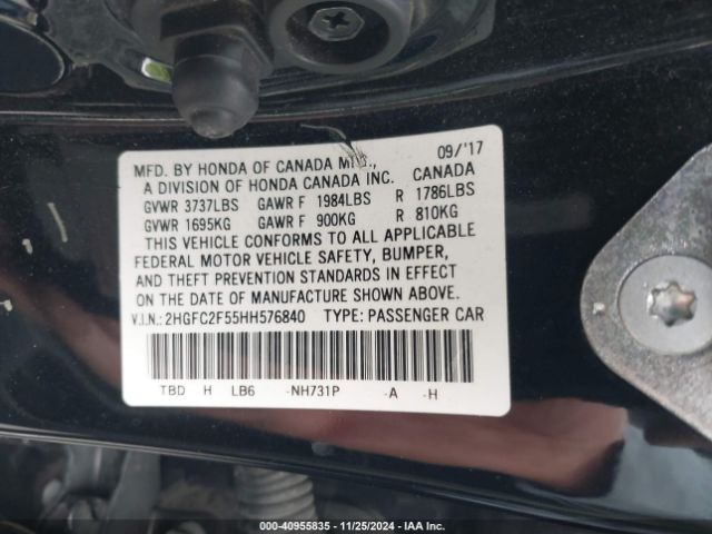 Photo 8 VIN: 2HGFC2F55HH576840 - HONDA CIVIC 