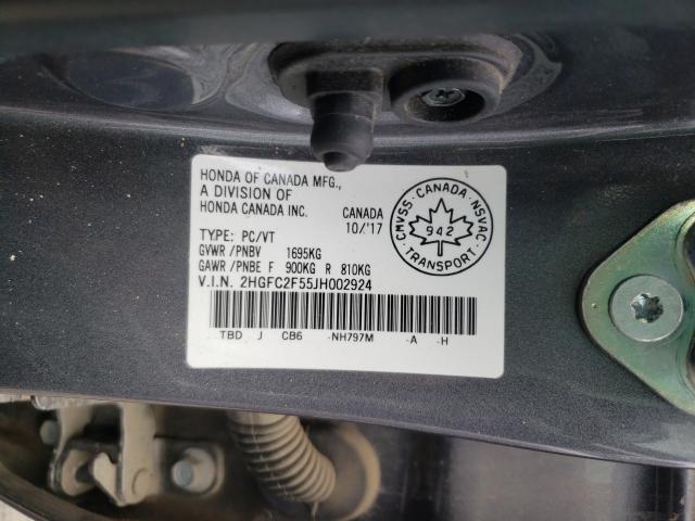 Photo 9 VIN: 2HGFC2F55JH002924 - HONDA CIVIC LX 