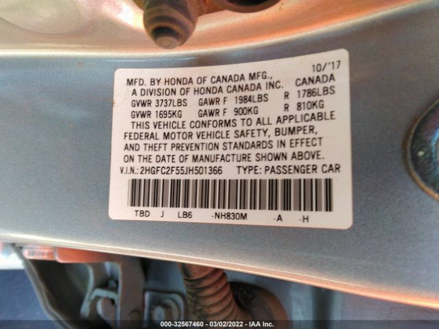 Photo 8 VIN: 2HGFC2F55JH501366 - HONDA CIVIC SEDAN 