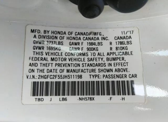 Photo 8 VIN: 2HGFC2F55JH511198 - HONDA CIVIC 