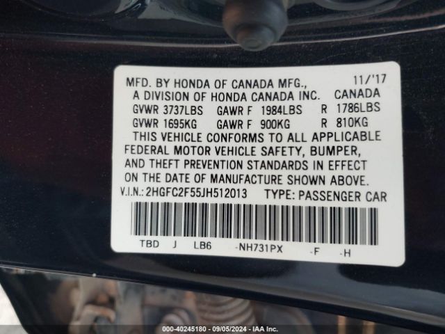 Photo 8 VIN: 2HGFC2F55JH512013 - HONDA CIVIC 