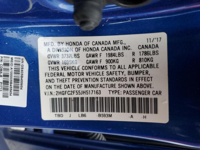 Photo 11 VIN: 2HGFC2F55JH517163 - HONDA CIVIC LX 