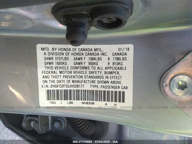 Photo 8 VIN: 2HGFC2F55JH528177 - HONDA CIVIC SEDAN 