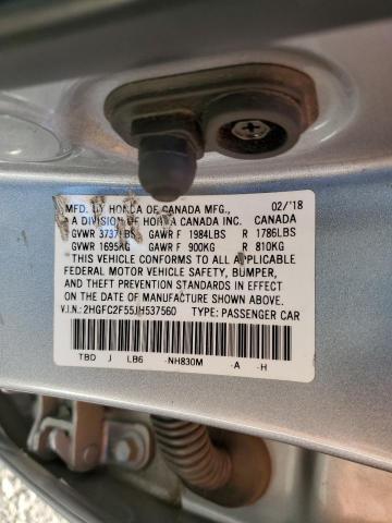 Photo 9 VIN: 2HGFC2F55JH537560 - HONDA CIVIC LX 