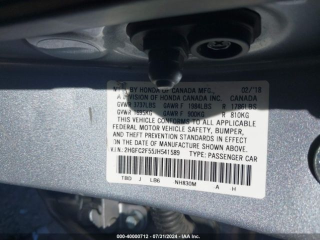 Photo 8 VIN: 2HGFC2F55JH541589 - HONDA CIVIC 