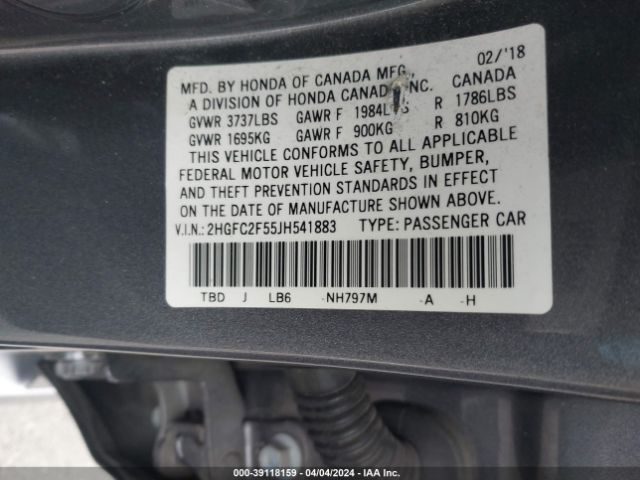 Photo 8 VIN: 2HGFC2F55JH541883 - HONDA CIVIC 