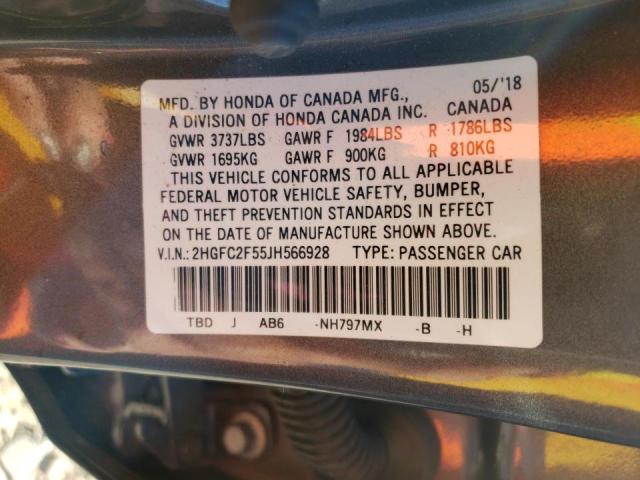 Photo 9 VIN: 2HGFC2F55JH566928 - HONDA CIVIC LX 