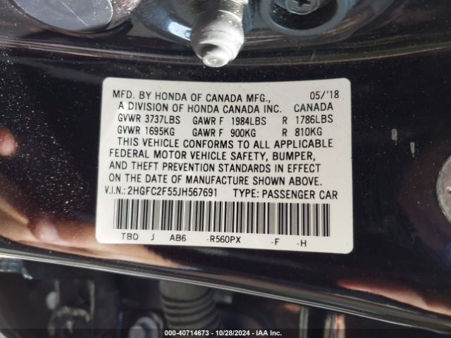 Photo 8 VIN: 2HGFC2F55JH567691 - HONDA CIVIC 