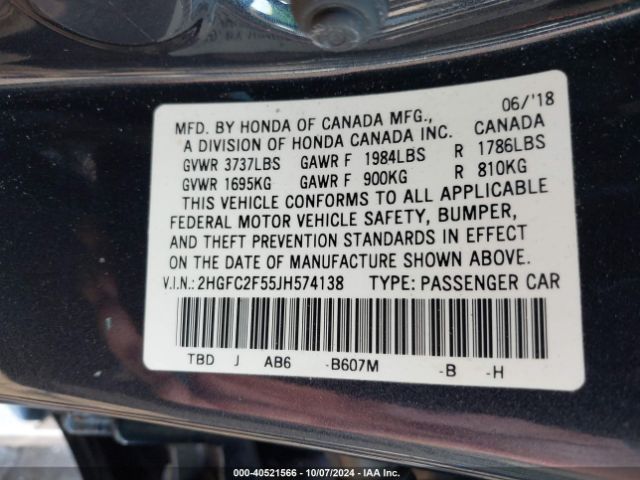 Photo 8 VIN: 2HGFC2F55JH574138 - HONDA CIVIC 