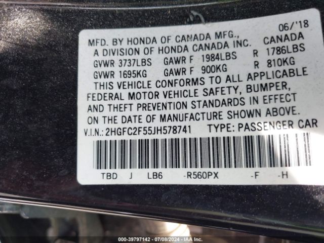 Photo 8 VIN: 2HGFC2F55JH578741 - HONDA CIVIC 