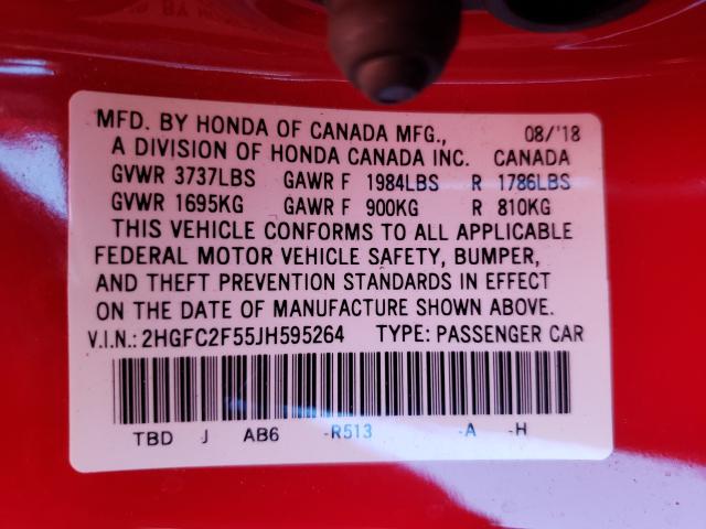 Photo 9 VIN: 2HGFC2F55JH595264 - HONDA CIVIC LX 