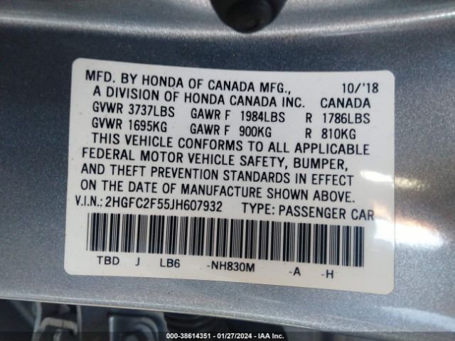 Photo 8 VIN: 2HGFC2F55JH607932 - HONDA CIVIC 