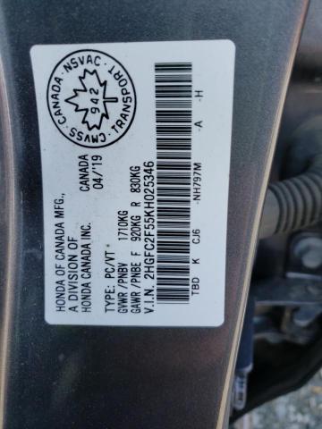 Photo 9 VIN: 2HGFC2F55KH025346 - HONDA CIVIC LX 