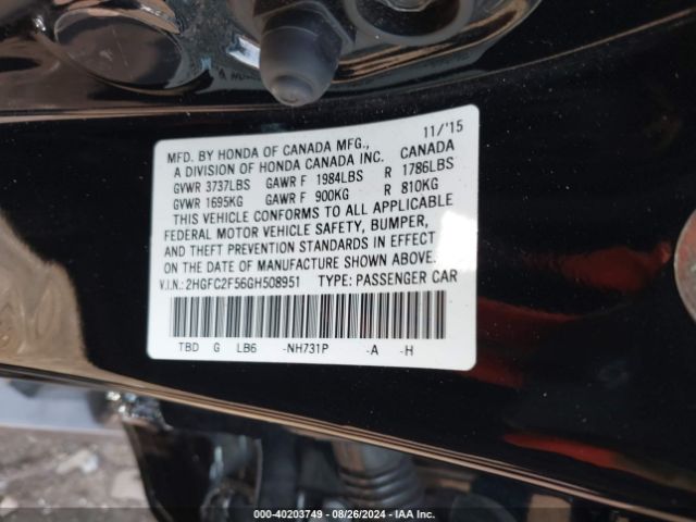 Photo 8 VIN: 2HGFC2F56GH508951 - HONDA CIVIC 