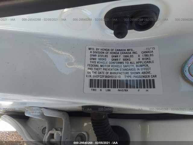 Photo 8 VIN: 2HGFC2F56GH515110 - HONDA CIVIC SEDAN 