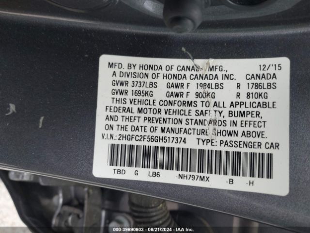 Photo 8 VIN: 2HGFC2F56GH517374 - HONDA CIVIC 