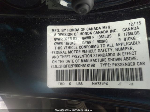 Photo 8 VIN: 2HGFC2F56GH518198 - HONDA CIVIC SEDAN 