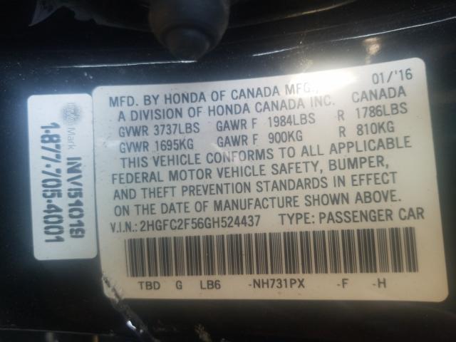 Photo 9 VIN: 2HGFC2F56GH524437 - HONDA CIVIC LX 