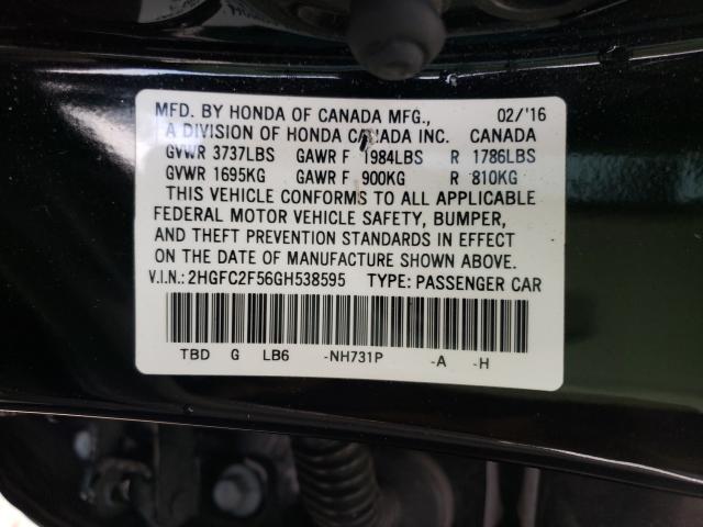 Photo 9 VIN: 2HGFC2F56GH538595 - HONDA CIVIC LX 