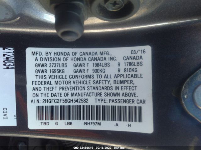 Photo 8 VIN: 2HGFC2F56GH542582 - HONDA CIVIC SEDAN 