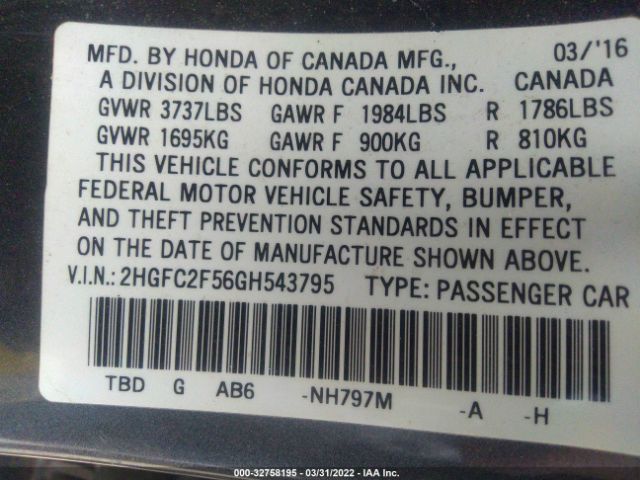 Photo 8 VIN: 2HGFC2F56GH543795 - HONDA CIVIC SEDAN 