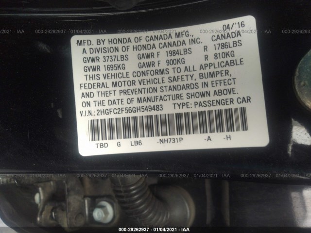 Photo 8 VIN: 2HGFC2F56GH549483 - HONDA CIVIC SEDAN 