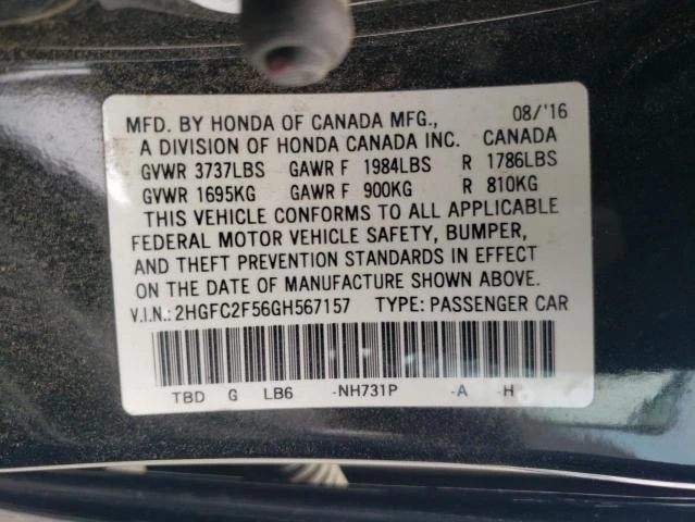 Photo 11 VIN: 2HGFC2F56GH567157 - HONDA CIVIC LX 