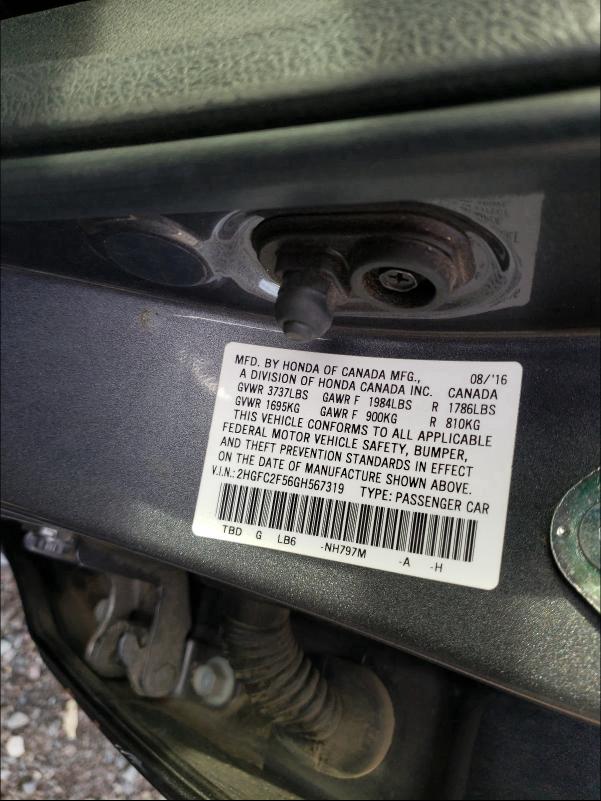 Photo 9 VIN: 2HGFC2F56GH567319 - HONDA CIVIC LX 