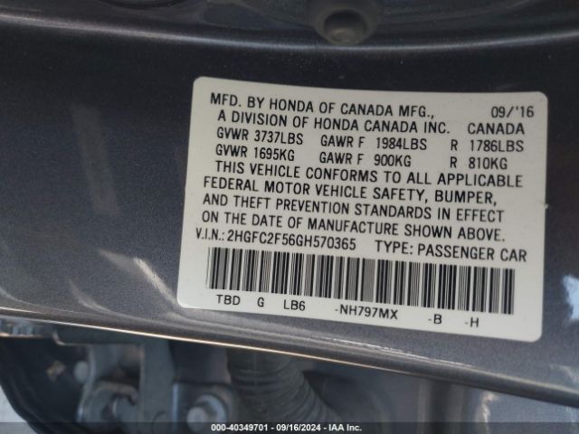 Photo 8 VIN: 2HGFC2F56GH570365 - HONDA CIVIC 