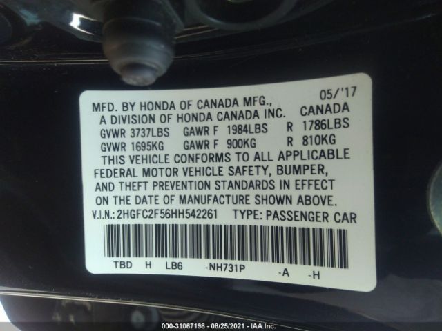 Photo 8 VIN: 2HGFC2F56HH542261 - HONDA CIVIC SEDAN 