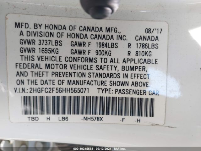 Photo 8 VIN: 2HGFC2F56HH565071 - HONDA CIVIC 