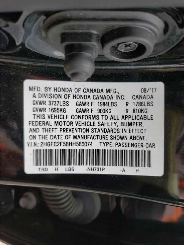 Photo 9 VIN: 2HGFC2F56HH566074 - HONDA CIVIC LX 