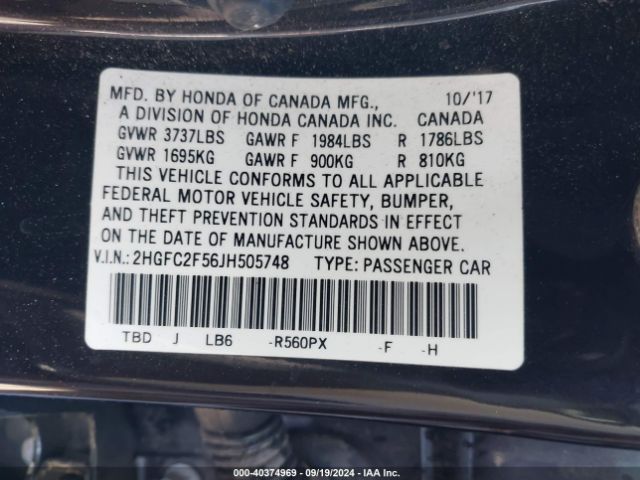 Photo 8 VIN: 2HGFC2F56JH505748 - HONDA CIVIC 