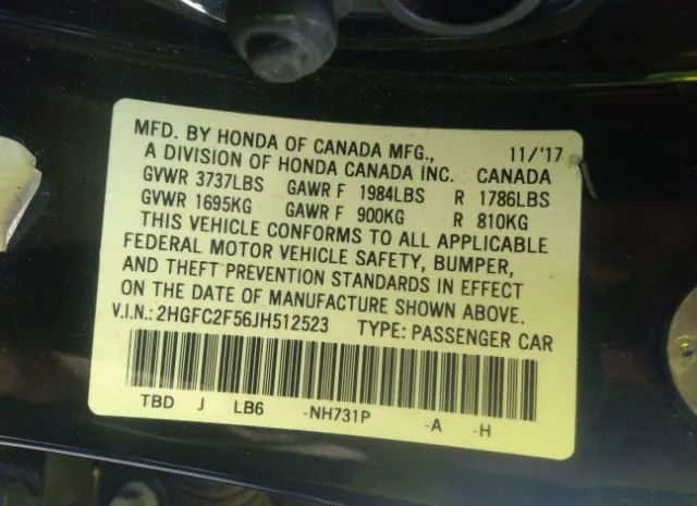 Photo 8 VIN: 2HGFC2F56JH512523 - HONDA CIVIC SEDAN 