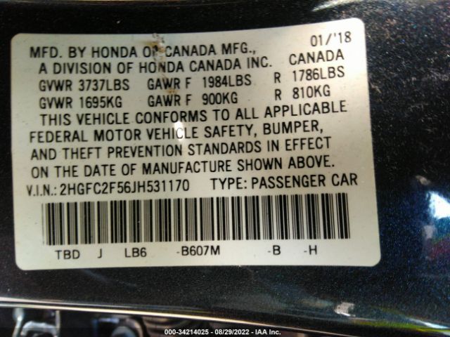 Photo 8 VIN: 2HGFC2F56JH531170 - HONDA CIVIC SEDAN 