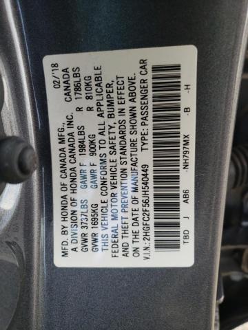 Photo 9 VIN: 2HGFC2F56JH540449 - HONDA CIVIC LX 