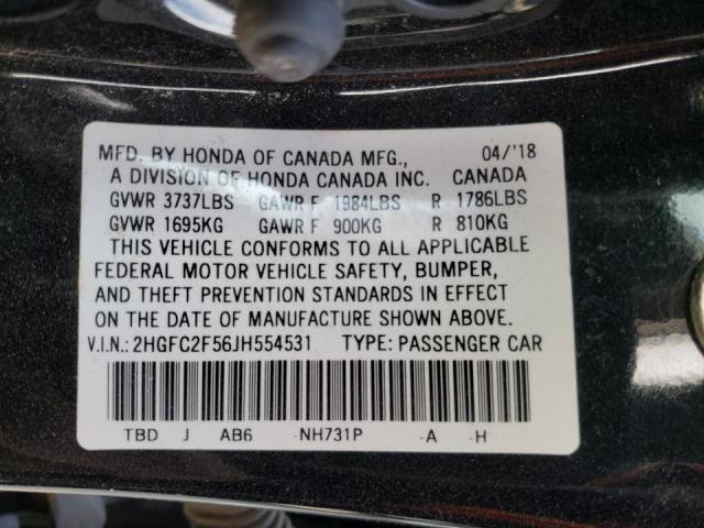 Photo 9 VIN: 2HGFC2F56JH554531 - HONDA CIVIC LX 