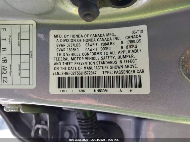 Photo 8 VIN: 2HGFC2F56JH572947 - HONDA CIVIC 